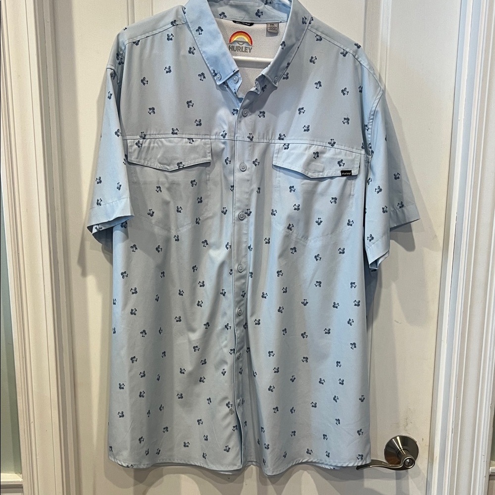 Hurley Light Blue Patterned Button Down Shirt - image 1